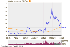 Direxion Daily TSLA Bull 1.5X Shares (TSLL) Shares Cross Below